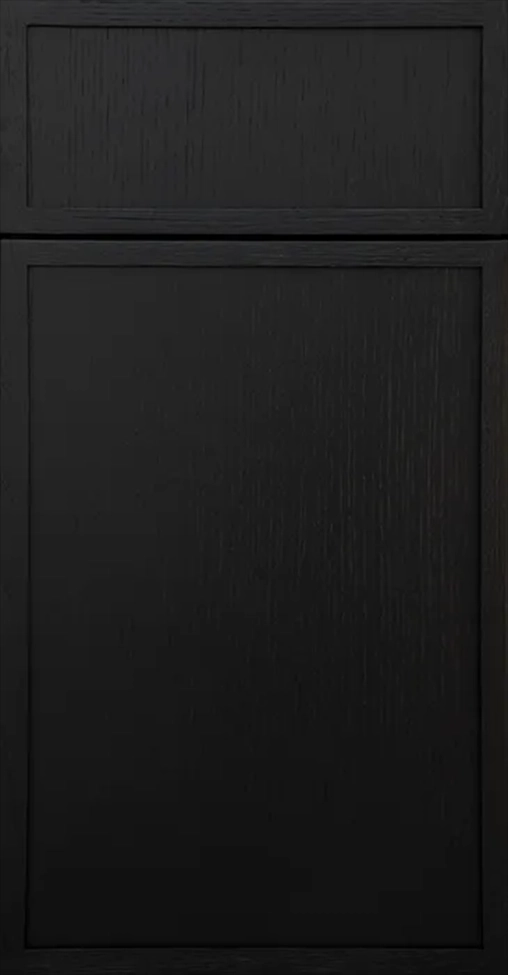 Black stained slim shaker cabinet door from the Three Series with a narrow frame design.